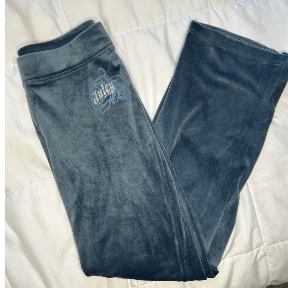 Juicy Couture Pants Women's‎ Small Regal Blue Velour Track Lounge Floral
